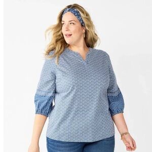 NEW Croft & Barrow Women's Plus Blouse Boho‎ Mediterranean Summer Tunic Loose 2X